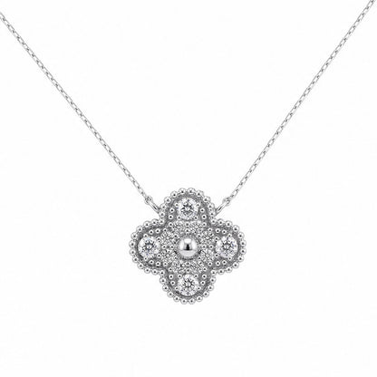 Diamond Clover Pendant Necklace in 18K White Gold