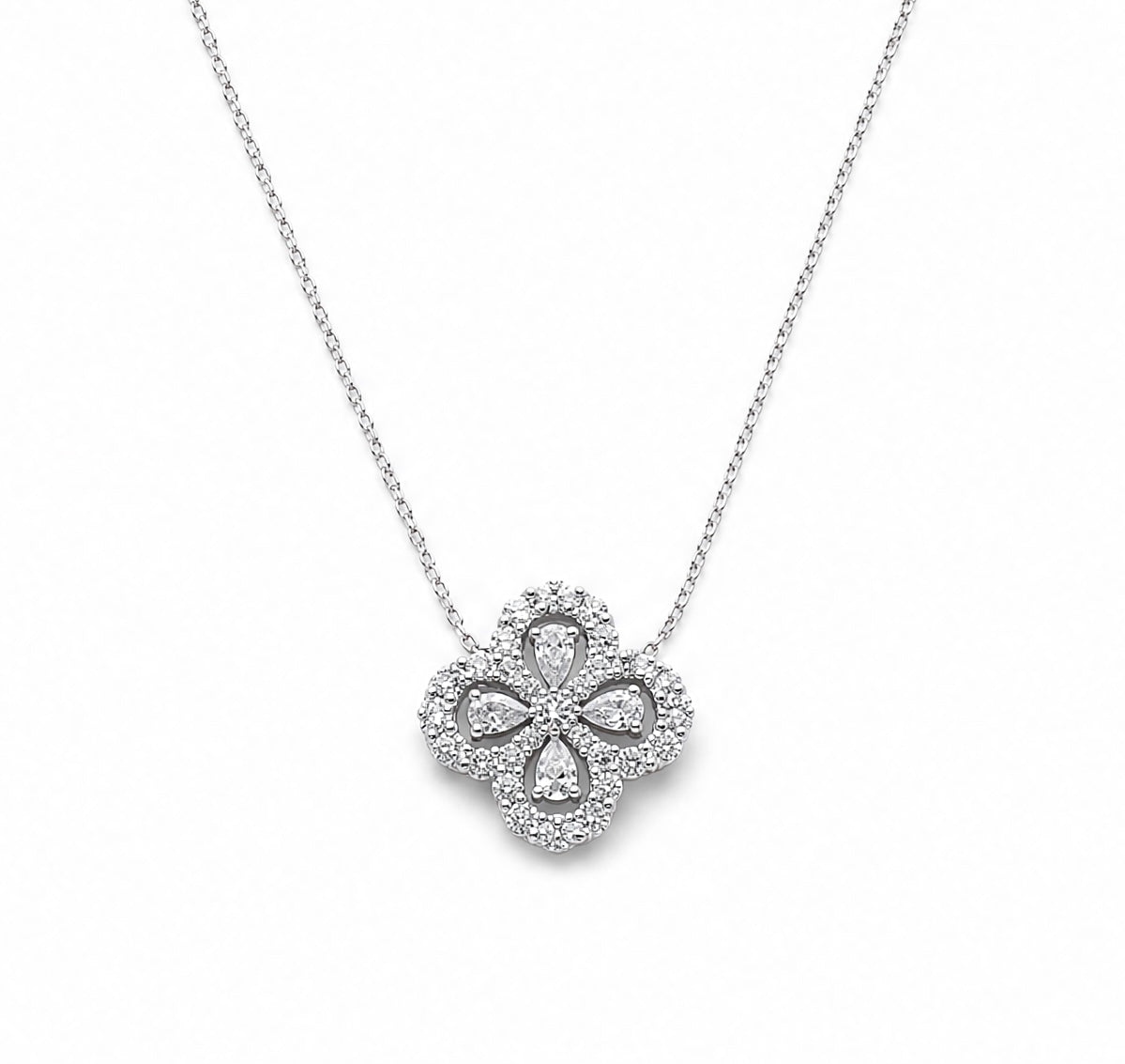 Diamond Clover Pendant Necklace in 18K White Gold