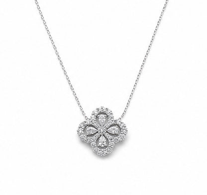 Diamond Clover Pendant Necklace in 18K White Gold