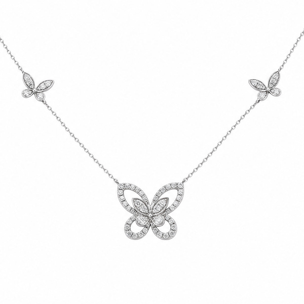 Diamond Butterfly Necklace in 18K White Gold