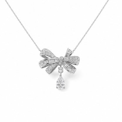 Lab-Grown Diamond Bow Pendant Necklace in 18K White Gold