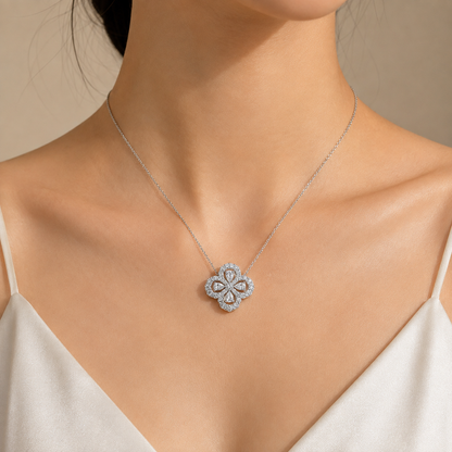 Diamond Clover Pendant Necklace in 18K White Gold