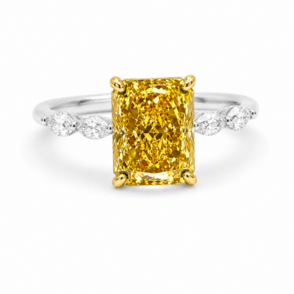 JANARY Radiant 5.21-Carat Fancy Vivid Yellow Lab-Grown Diamond Solitaire Ring in 18K White Gold