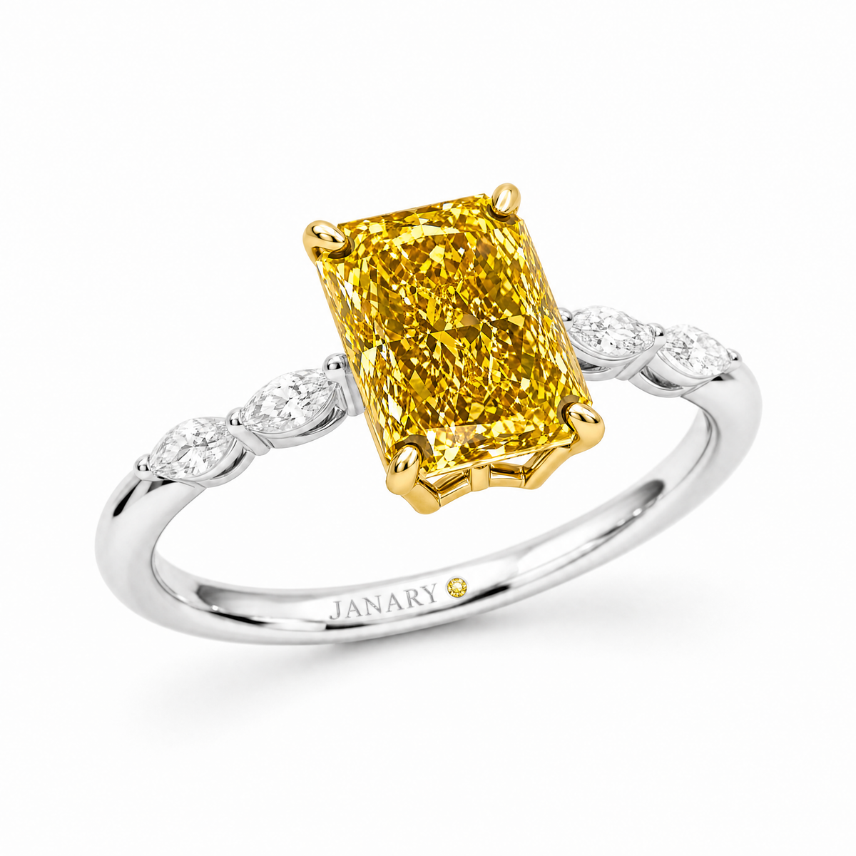 JANARY Radiant 5.21-Carat Fancy Vivid Yellow Lab-Grown Diamond Solitaire Ring in 18K White Gold