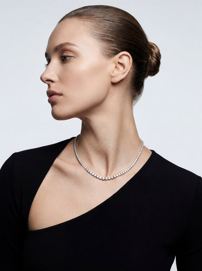 JANARY Round Brilliant 12-Carat Diamond Gradient Tennis Necklace in 18K White Gold
