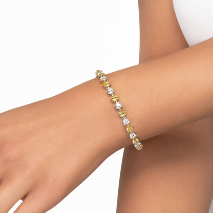 JANARY 8-Carat Pear White & Fancy Yellow Diamond Alternative Tennis Bracelet in 18K Gold