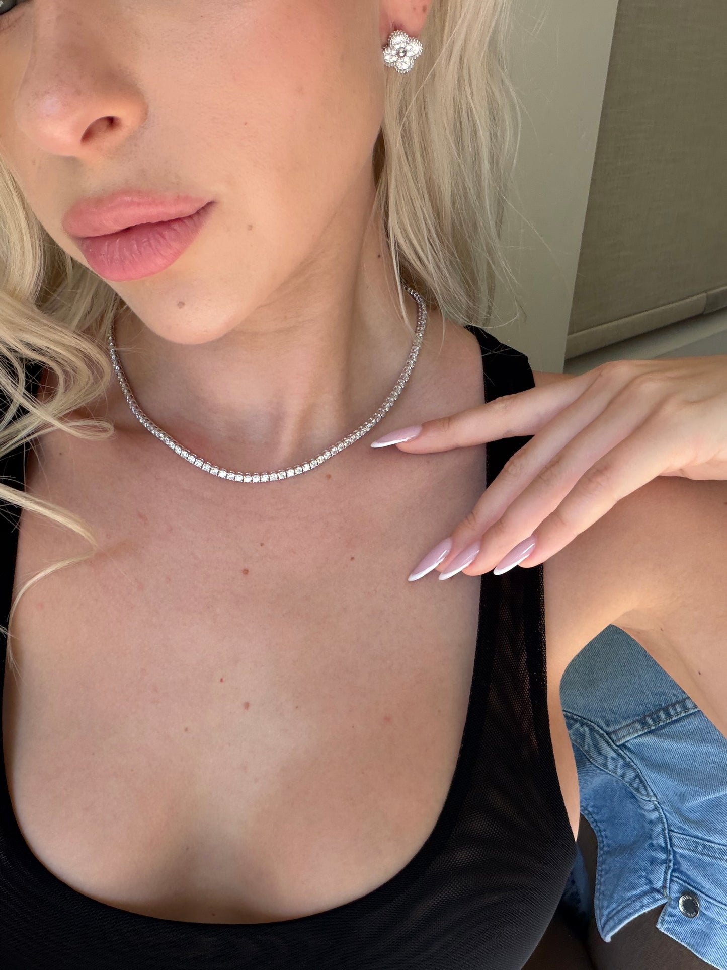 JANARY Round Brilliant 13-Carat Diamond Tennis Necklace in 18K White Gold
