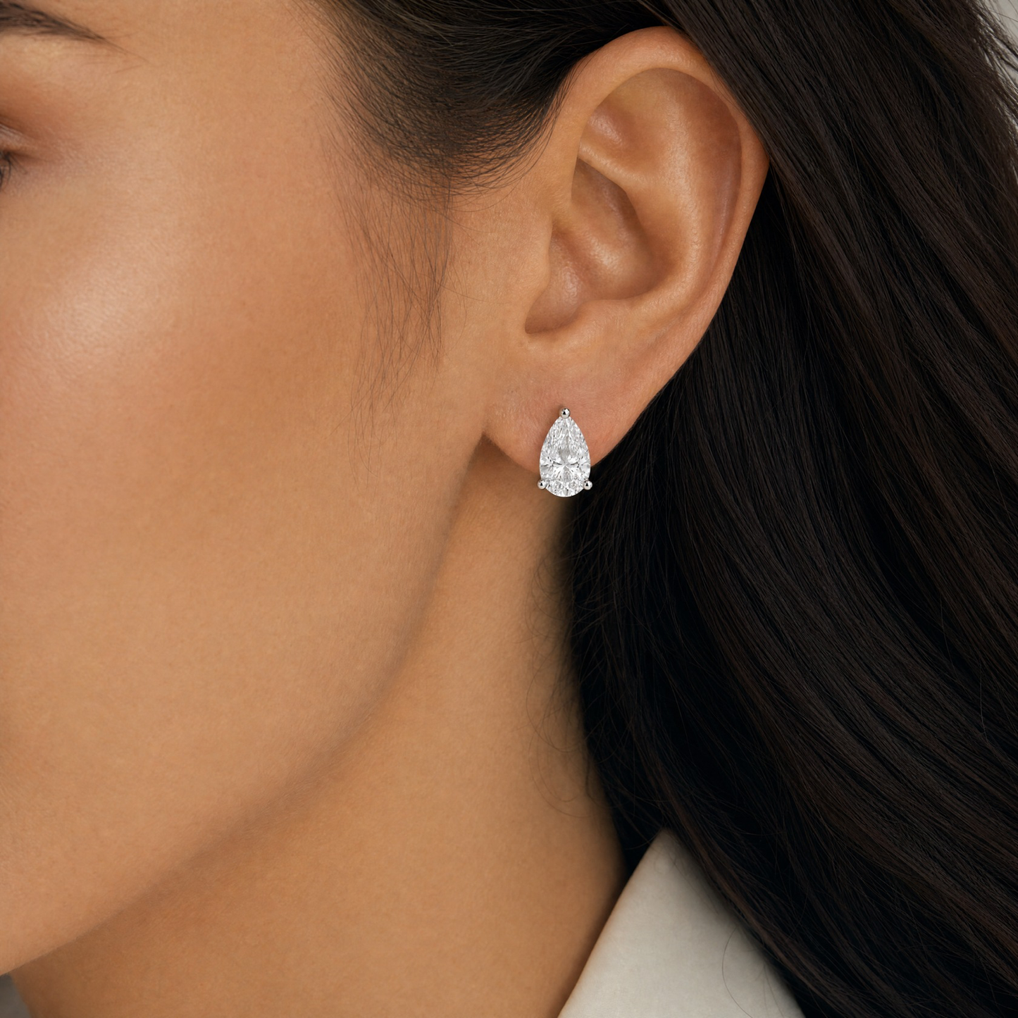 JANARY Pear 3-Carat Diamond Stud Earrings in 18K White Gold