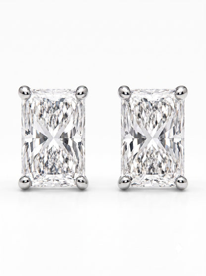 JANARY Radiant Cut 4-Carat Diamond Stud Earrings in 18K White Gold