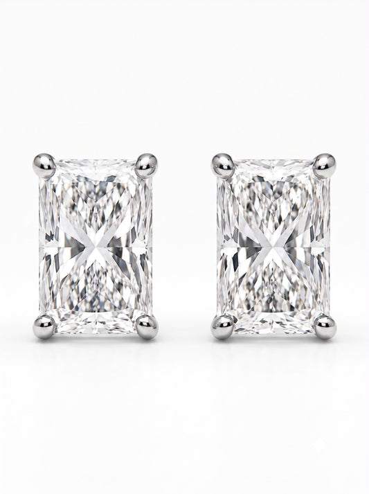 JANARY Radiant Cut 4-Carat Diamond Stud Earrings in 18K White Gold