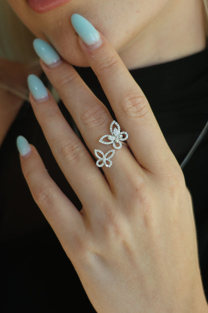 Diamond Double Butterfly Ring in 18K White Gold