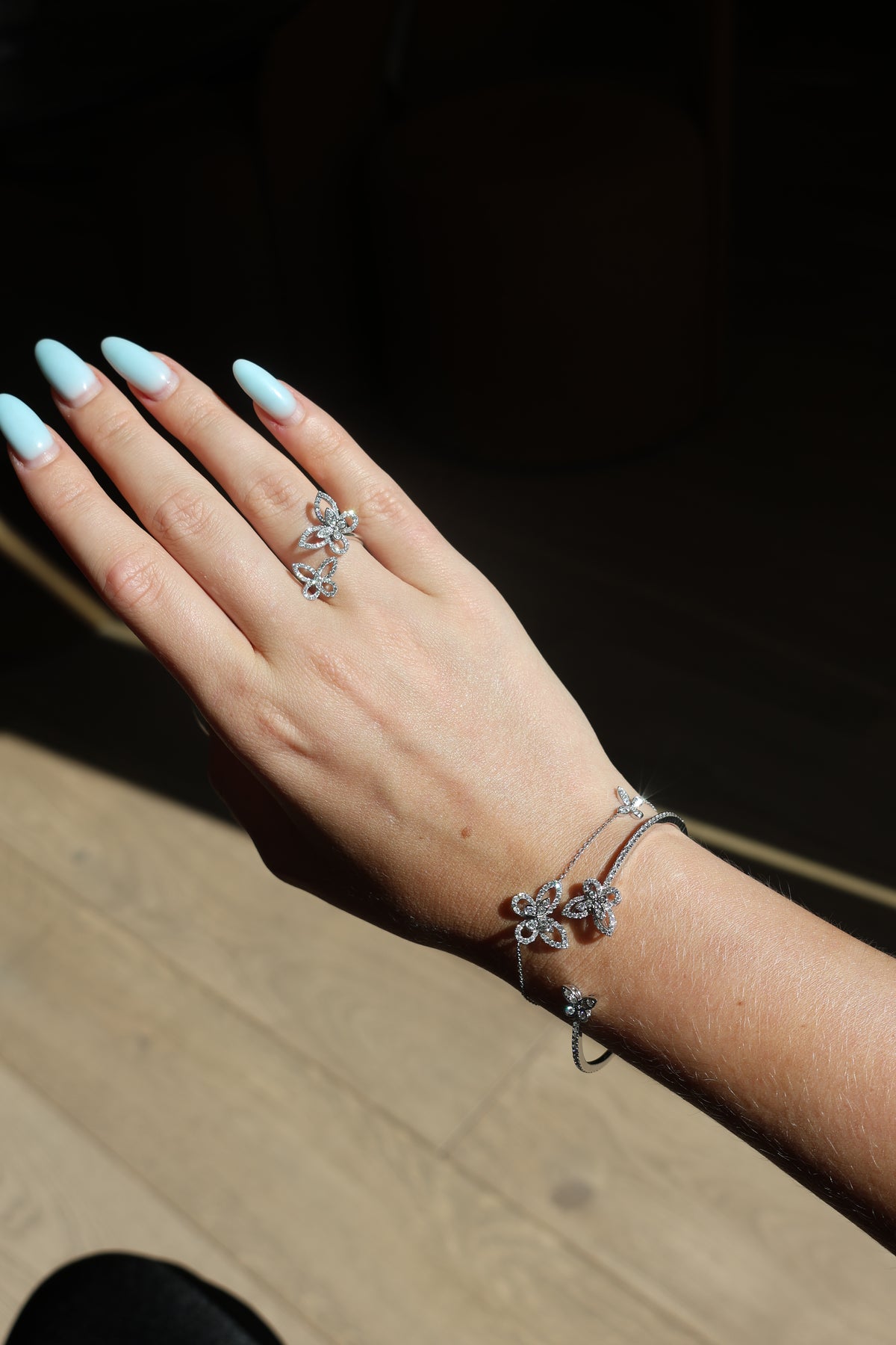 Diamond Double Butterfly Ring in 18K White Gold