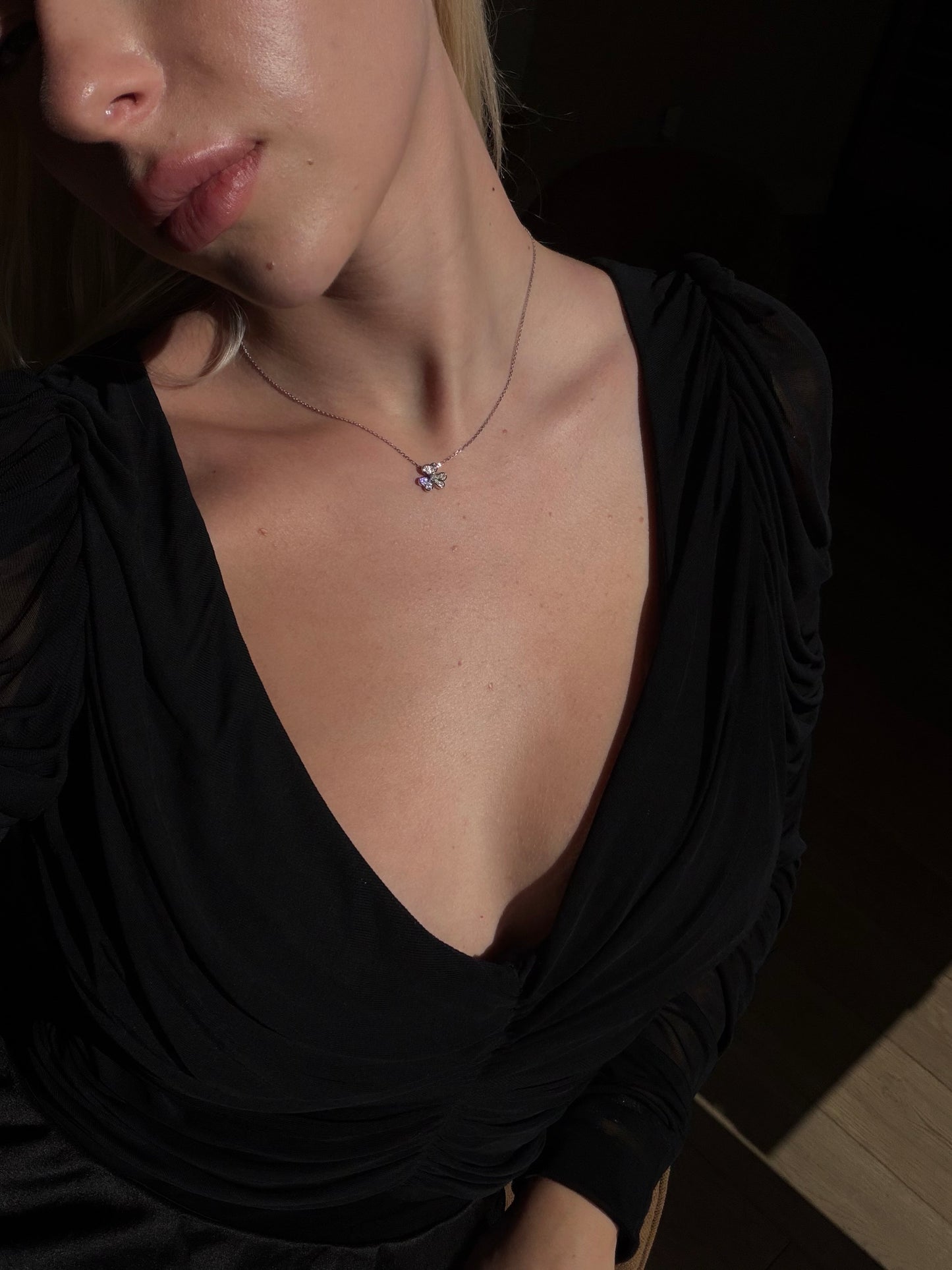 Lab-Grown Diamond Flower Pendant Necklace in 18K White Gold