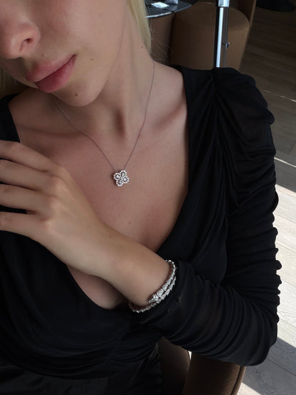 Diamond Clover Pendant Necklace in 18K White Gold