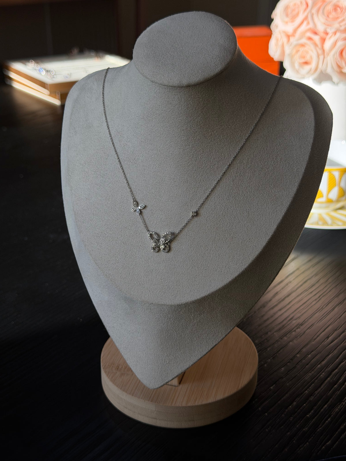 Diamond Butterfly Necklace in 18K White Gold