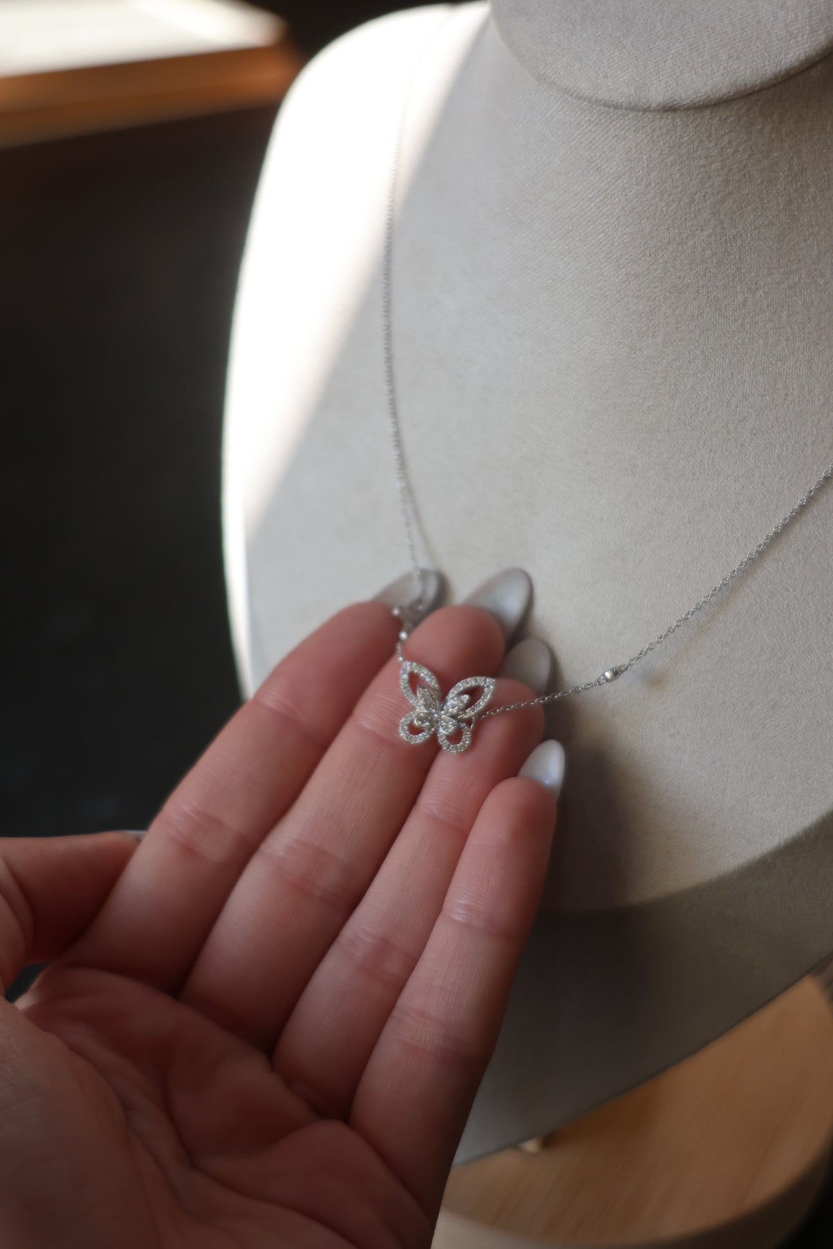 Diamond Butterfly Necklace in 18K White Gold