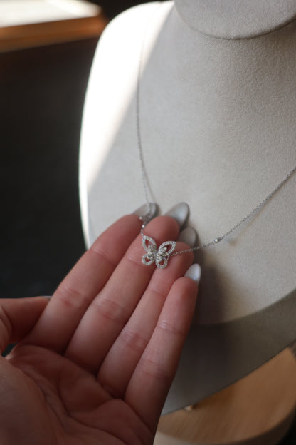 Diamond Butterfly Necklace in 18K White Gold