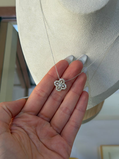 Diamond Clover Pendant Necklace in 18K White Gold