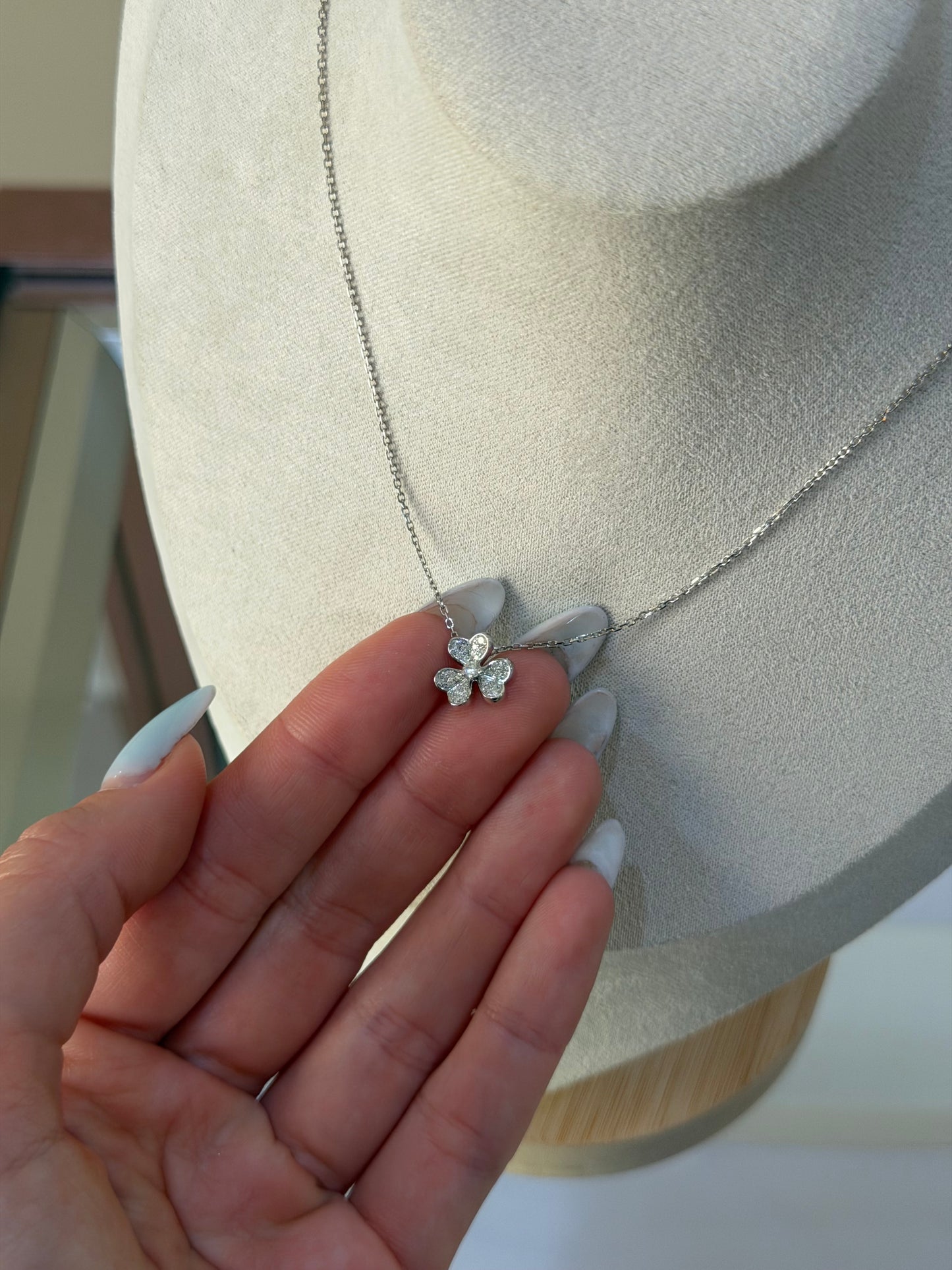 Lab-Grown Diamond Flower Pendant Necklace in 18K White Gold