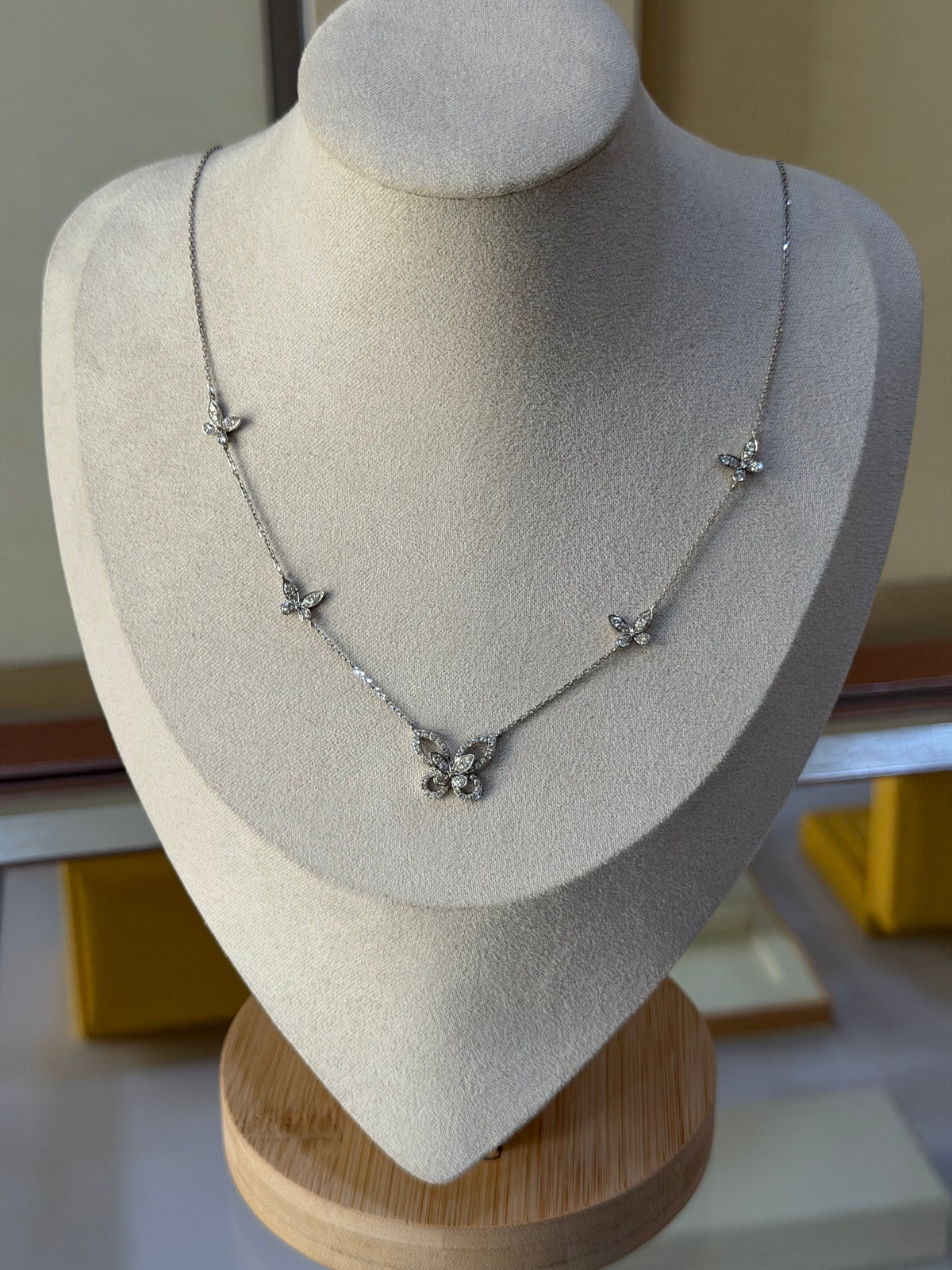 Diamond Butterfly Necklace in 18K White Gold