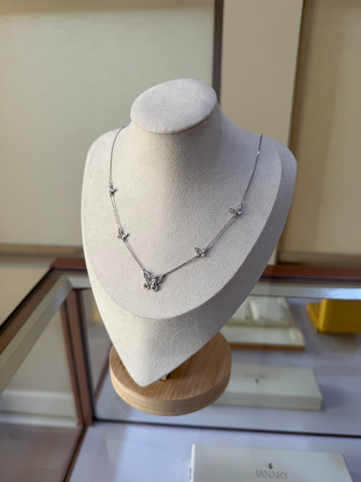 Diamond Butterfly Necklace in 18K White Gold