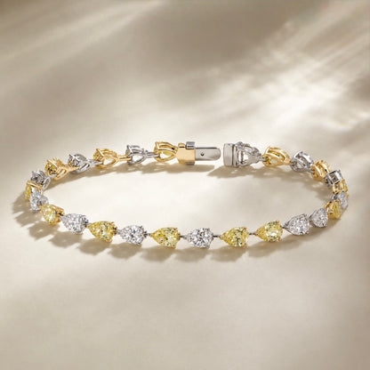 JANARY 8-Carat Pear White & Fancy Yellow Diamond Alternative Tennis Bracelet in 18K Gold