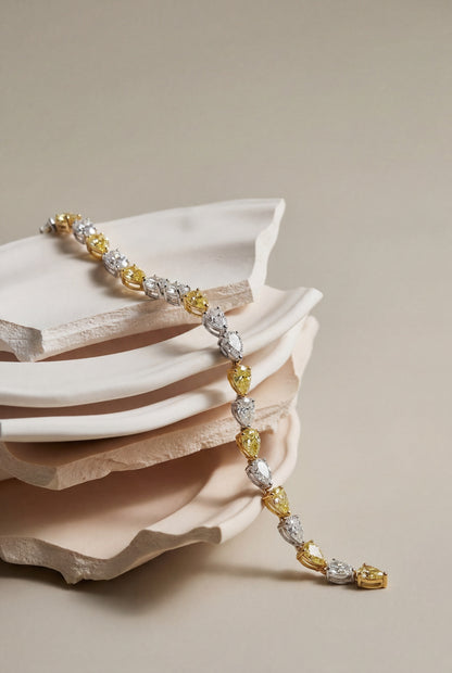 JANARY 8-Carat Pear White & Fancy Yellow Diamond Alternative Tennis Bracelet in 18K Gold