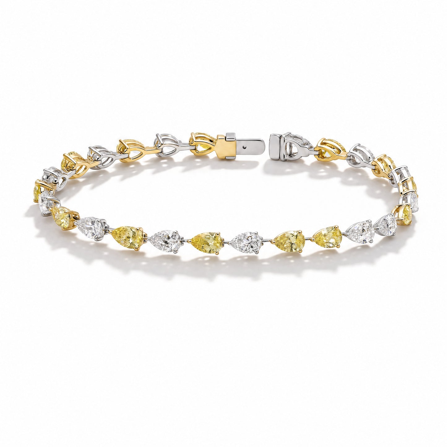 JANARY 8-Carat Pear White & Fancy Yellow Diamond Alternative Tennis Bracelet in 18K Gold
