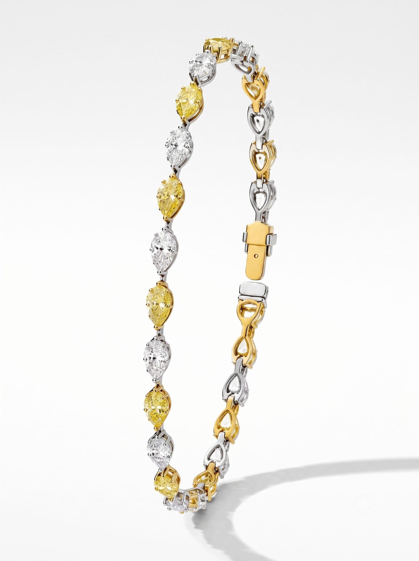 JANARY 8-Carat Pear White & Fancy Yellow Diamond Alternative Tennis Bracelet in 18K Gold