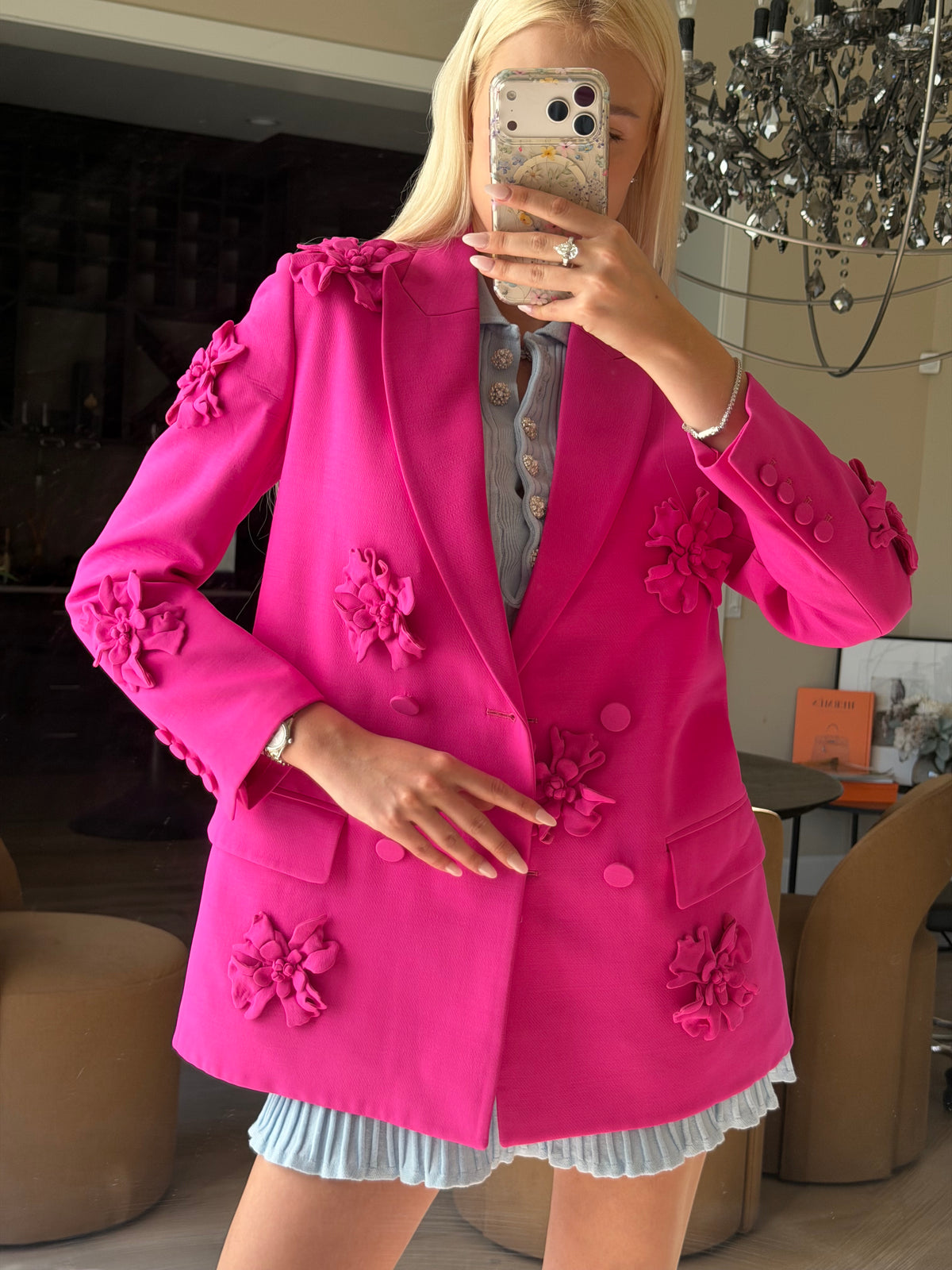 Valentino FW24 Fuchsia Embroidered Logo Jacket