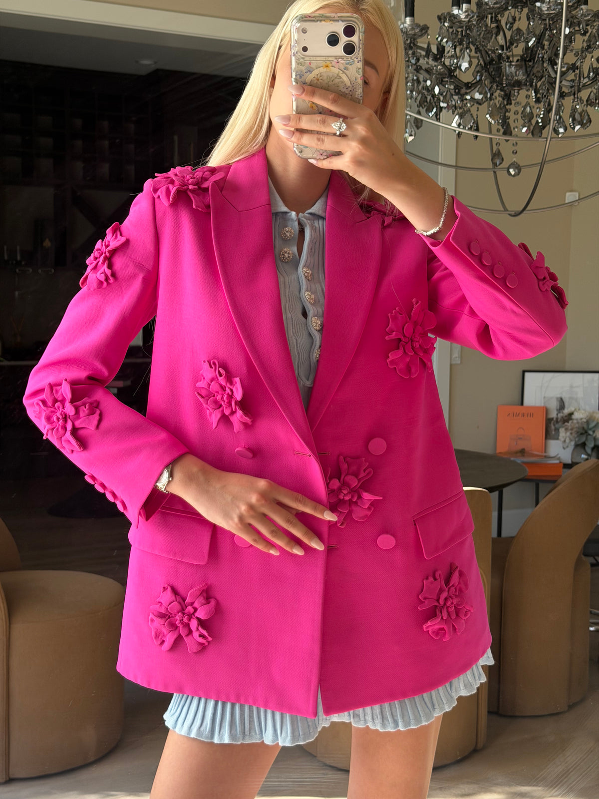 Valentino FW24 Fuchsia Embroidered Logo Jacket