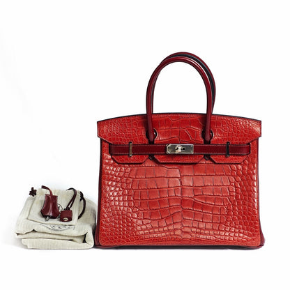 Hermès Birkin 30 55 Rouge Togo & Matte Alligator, Palladium Hardware , R stamp in square, PHW