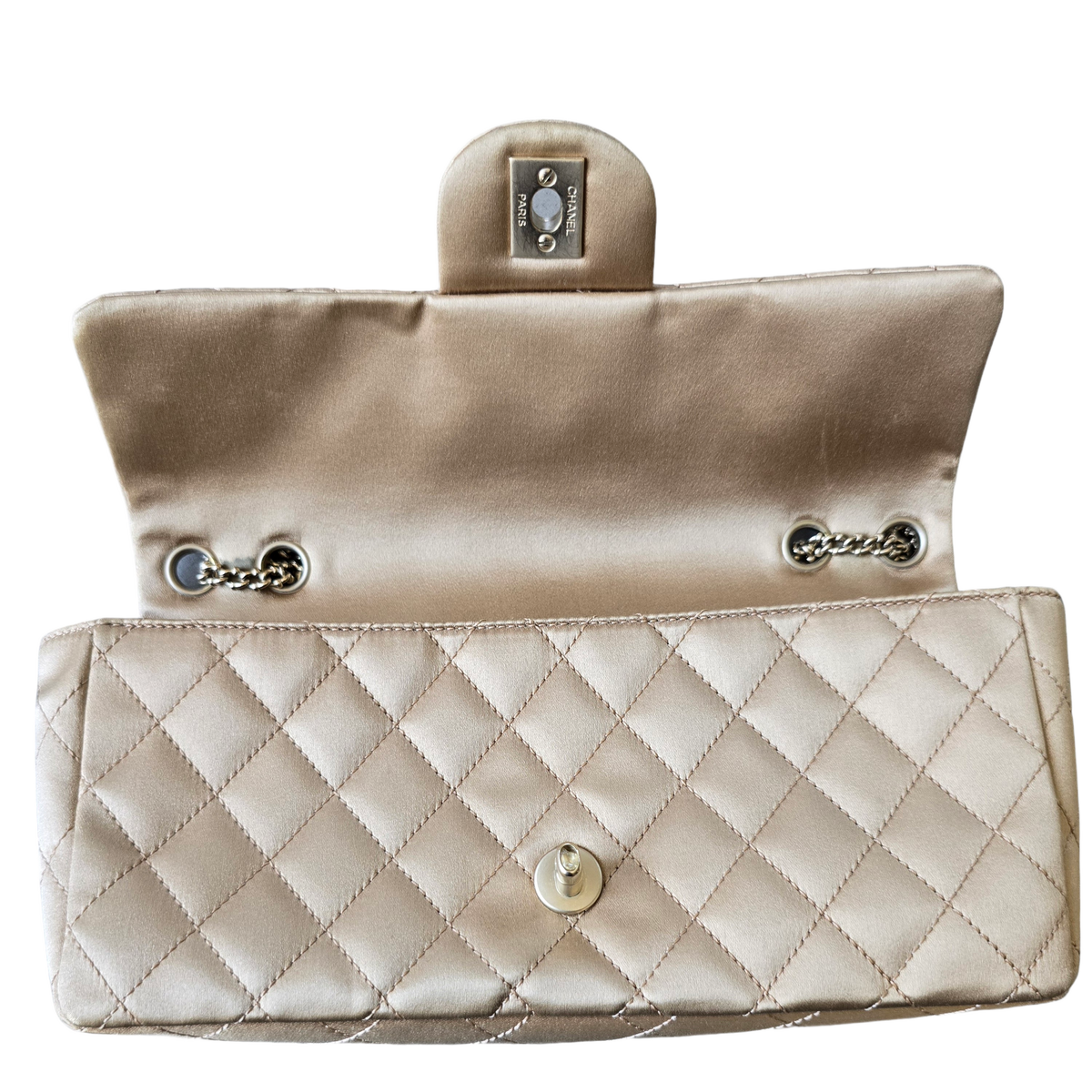 CHANEL Limited Edition Gold Quilted Satin East West Single Flap Bag