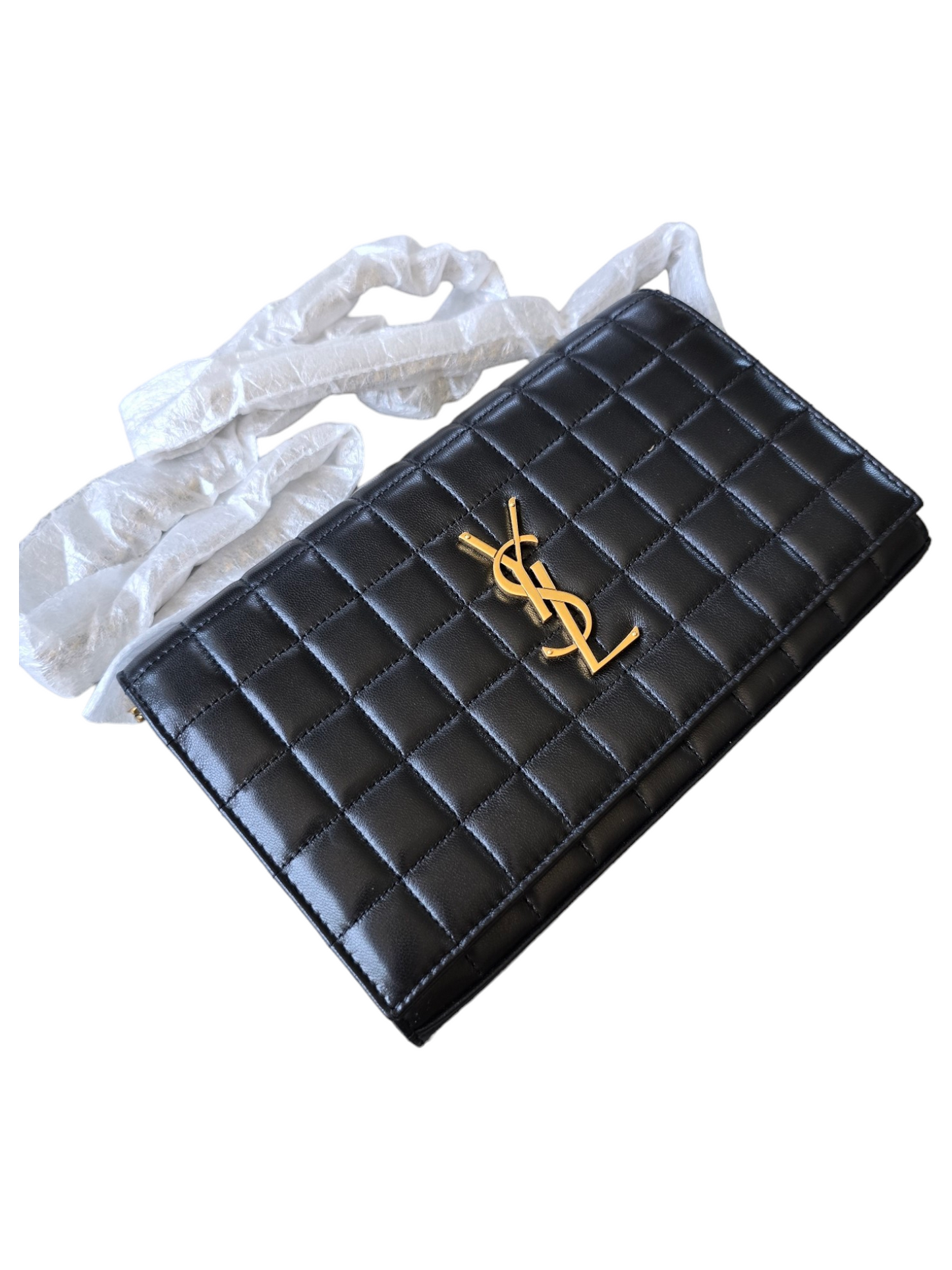 SAINT LAURENT Cassandre YSL Wallet on Chain in Quilted Smooth Leather