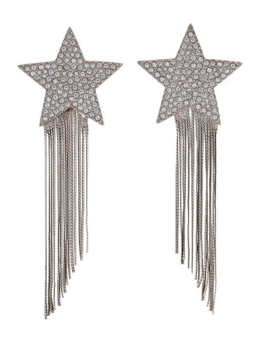 Saint Laurent Crystal Shooting Star Tassel Clip-on Earring