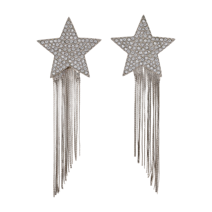Saint Laurent Crystal Shooting Star Tassel Clip-on Earring