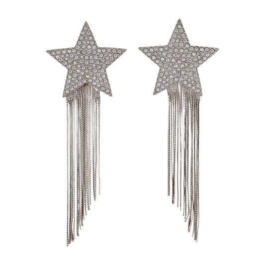Saint Laurent Crystal Shooting Star Tassel Clip-on Earring