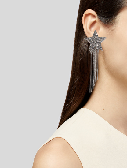 Saint Laurent Crystal Shooting Star Tassel Clip-on Earring