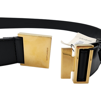 Saint Laurent Black Calfskin Leather Belt 85cm