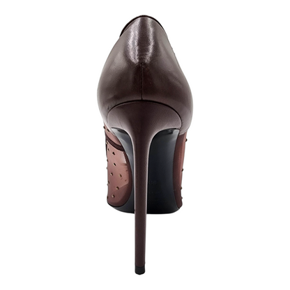 Saint Laurent Rhinestone Mesh 105 Anja Pumps in Deep Brown Size 38.5