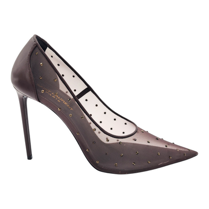 Saint Laurent Rhinestone Mesh 105 Anja Pumps in Deep Brown Size 38.5