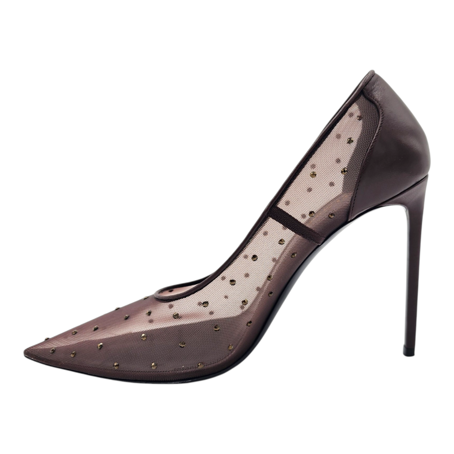 Saint Laurent Rhinestone Mesh 105 Anja Pumps in Deep Brown Size 38.5
