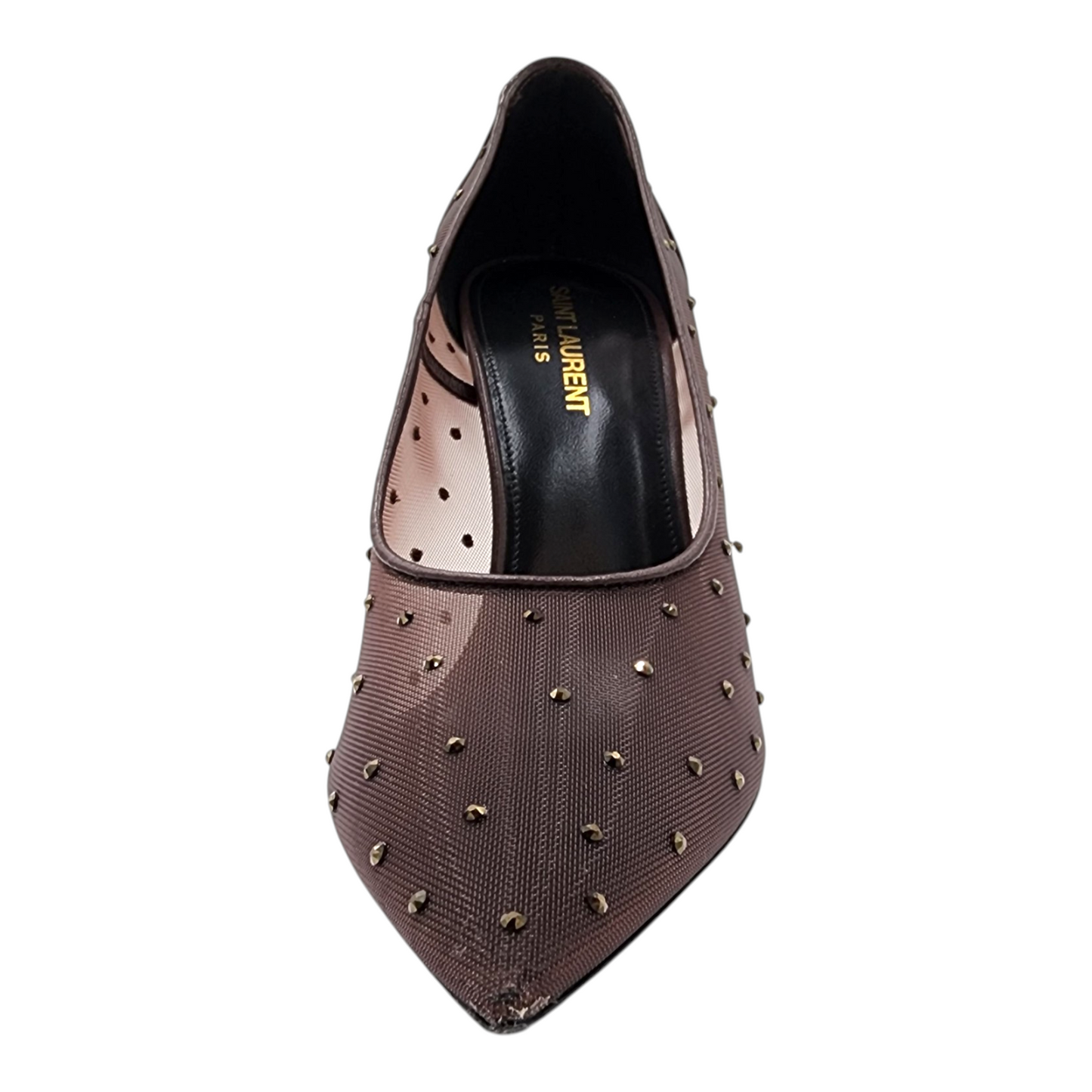Saint Laurent Rhinestone Mesh 105 Anja Pumps in Deep Brown Size 38.5