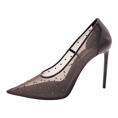 Saint Laurent Rhinestone Mesh 105 Anja Pumps in Deep Brown Size 38.5