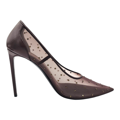 Saint Laurent Rhinestone Mesh 105 Anja Pumps in Deep Brown Size 38.5
