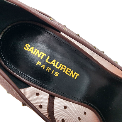 Saint Laurent Rhinestone Mesh 105 Anja Pumps in Deep Brown Size 38.5