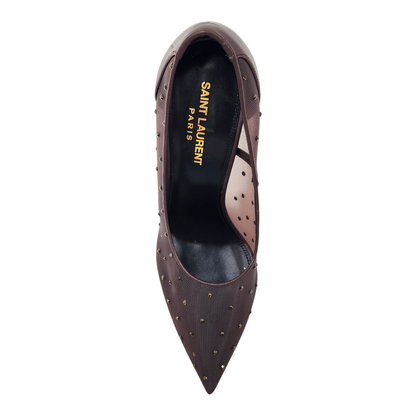 Saint Laurent Rhinestone Mesh 105 Anja Pumps in Deep Brown Size 38.5