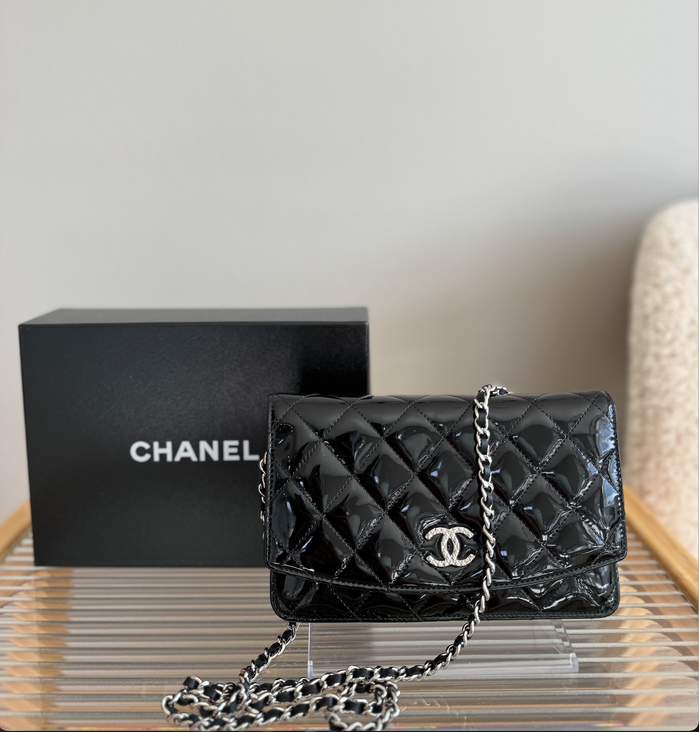 CHANEL Brilliant WOC Patent Leather