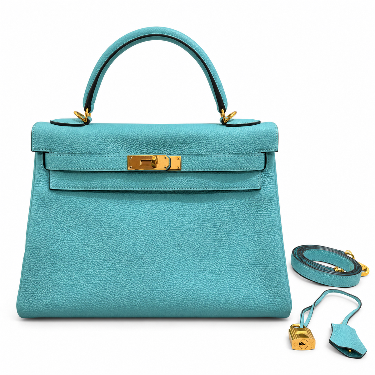 Hermès Kelly 32 Bleu Atoll Togo Leather GHW