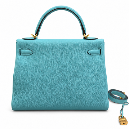 Hermès Kelly 32 Bleu Atoll Togo Leather GHW